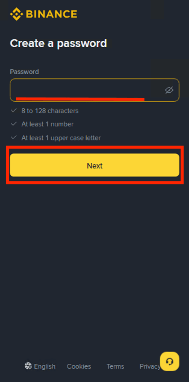 Binance Create Password